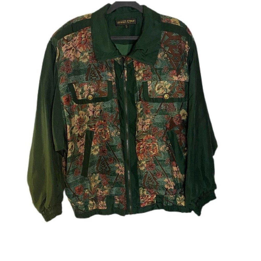 Vintage 90’s River Edge Floral Windbreaker Jacket 100% Silk Women’s Size XL